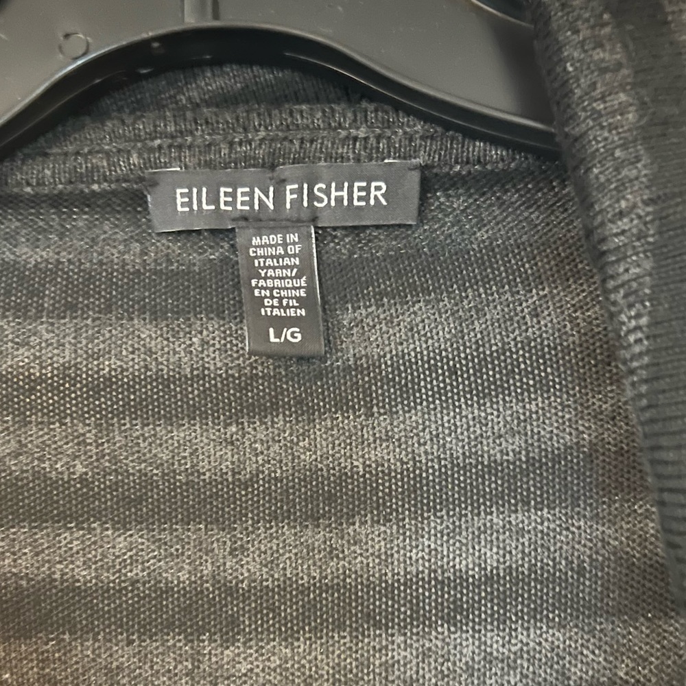 Eileen Fisher Tunic sweater Top Black Gray Long Sleeve striped with cowl neck - Picture 4 of 6